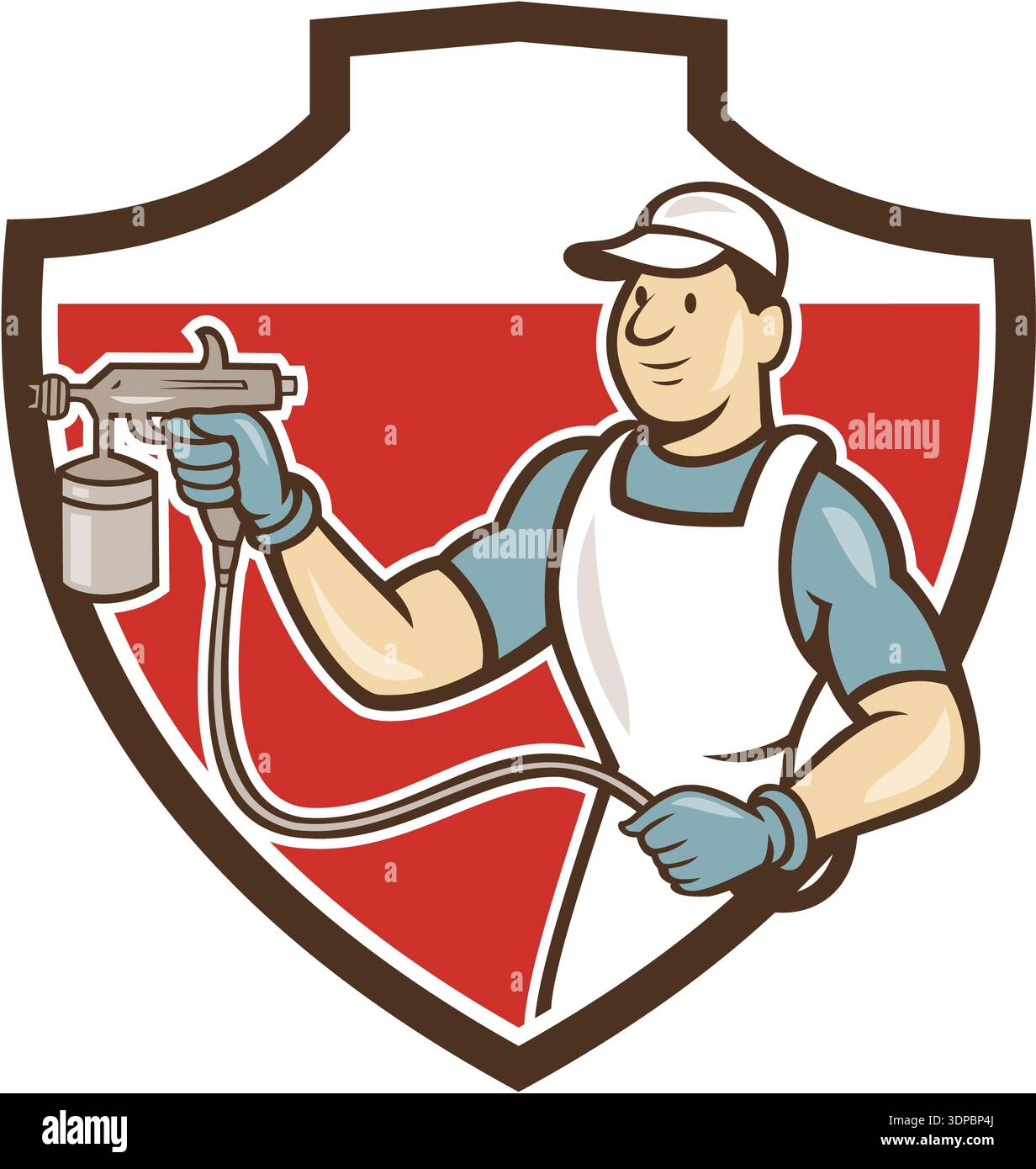 Illustration of painter holding paint spray gun spraying looking to the ...