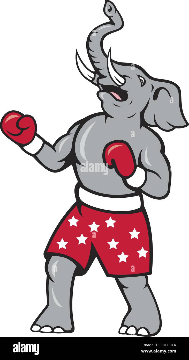 Cartoon illustration of an elephant boxer with boxing gloves and red ...
