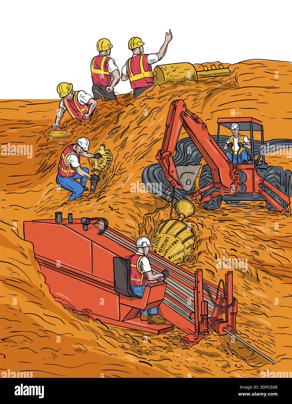 Drawing sketch style illustration of a horizontal directional drilling ...