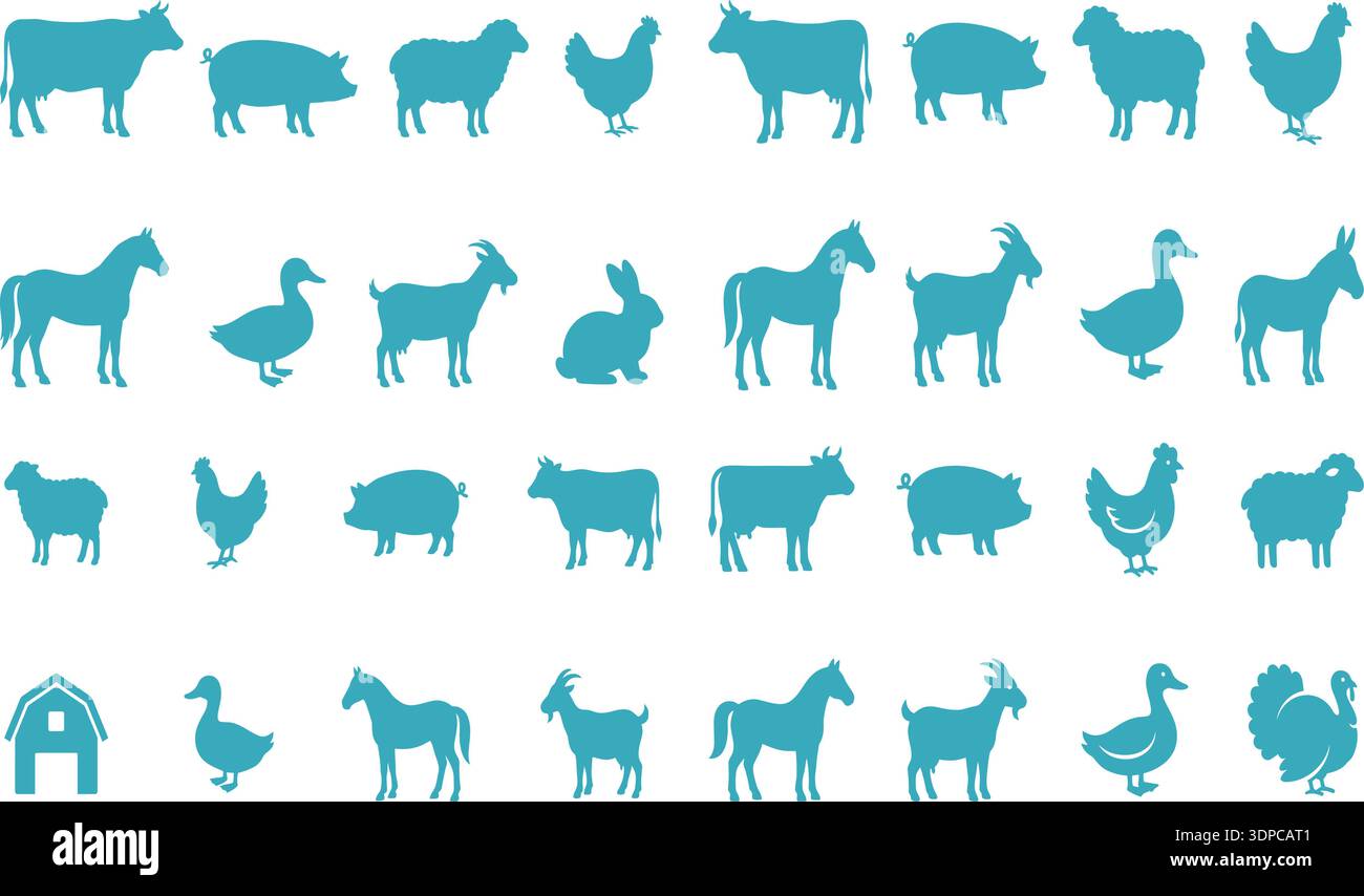 Black silhouette vector set of farm and wild animals icons including ...