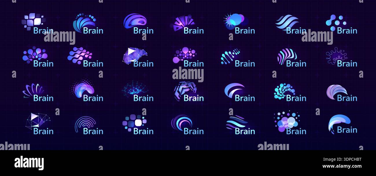 Brain Logo Icon Smart Digital Transformation Symbol AI Artificial Intelligence Computer Neural Science Research Technology. Abstract Creative Future Stock Vector