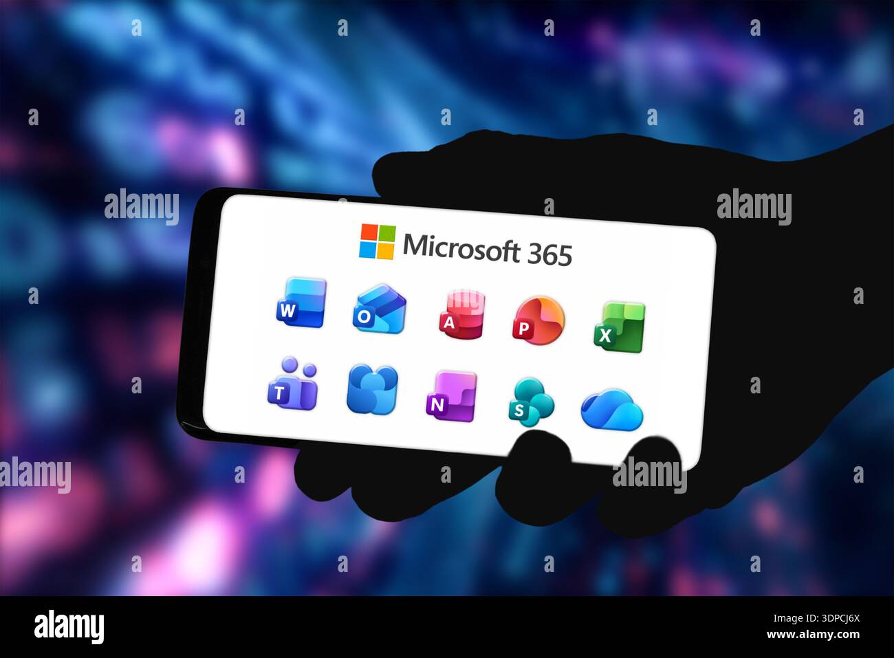 Microsoft 365 software products displayed on smartphone Stock Photo