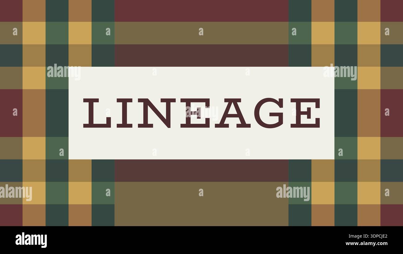 Plaid patterned label with lineage text centered on a light rectangle panel Stock Vector