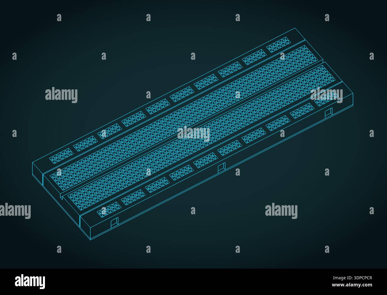 Breadboard 60 row isometric blueprint stylized vector illustration Stock Vector