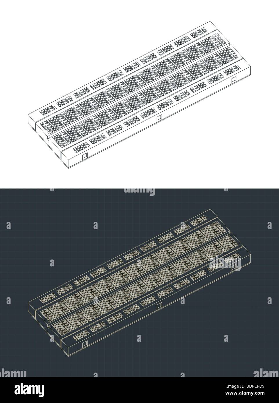 Breadboard 60 row isometric drawings stylized vector illustrations Stock Vector