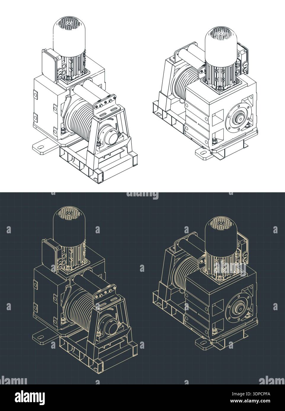 Isometric Rope Drawing Electric wire rope winch isometric drawings stylized vector ...
