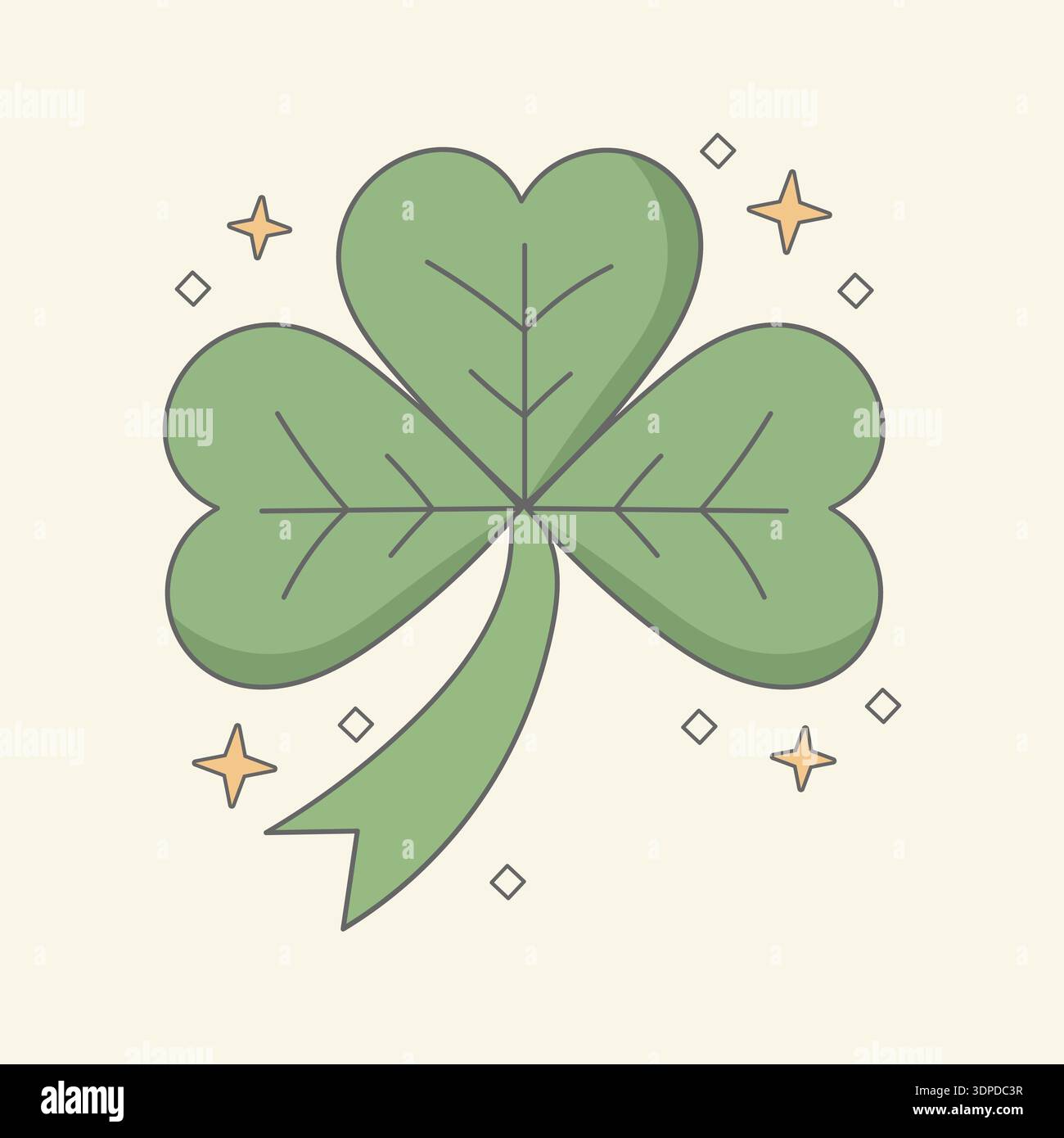 Three Leaf Clover Shamrock with Golden Stars for Saint Patricks Day Stock Vector
