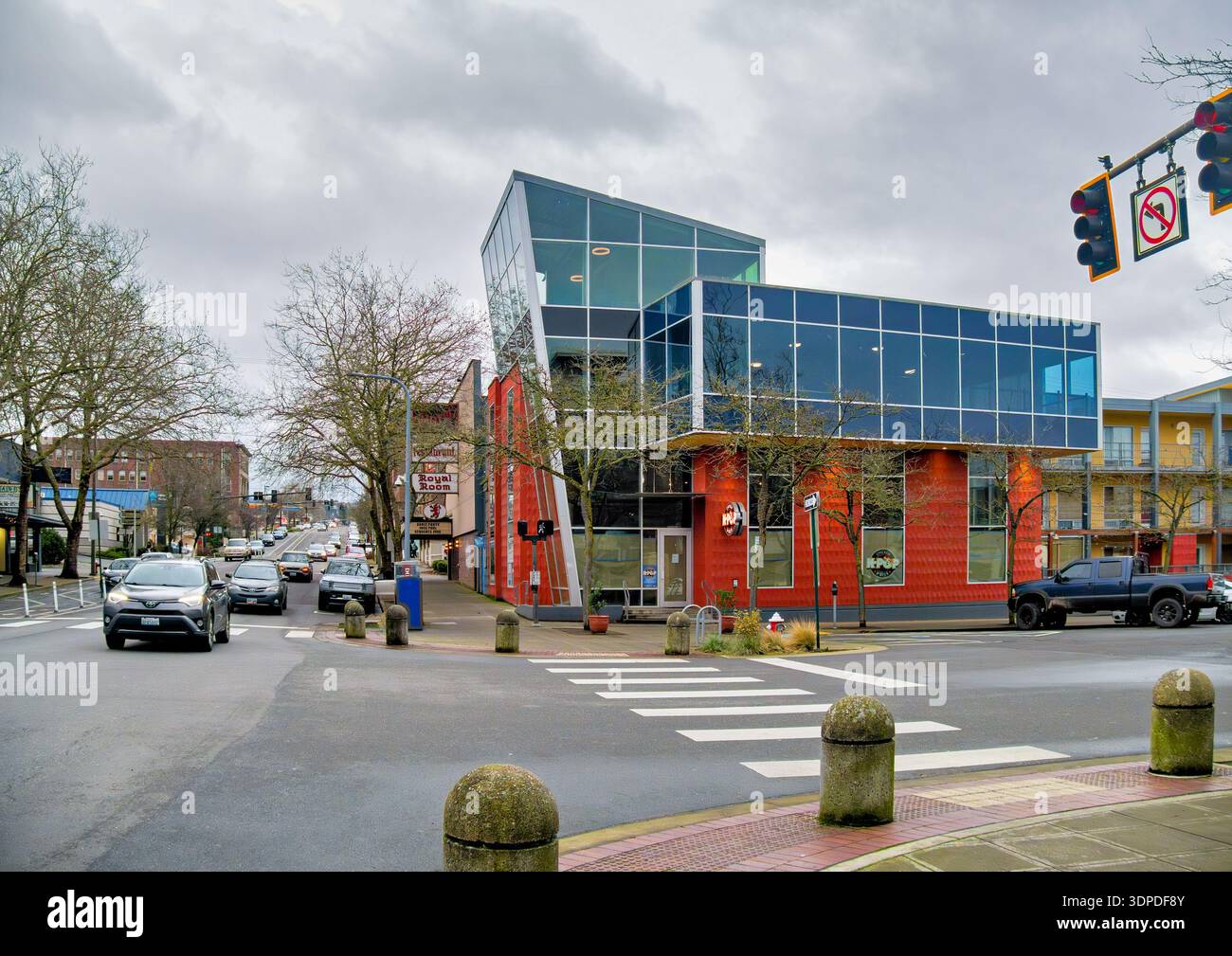 Bellingham, WA, USA. January 3rd, 2025. Intersection of E. Holly St. and Railroad ave Stock Photo