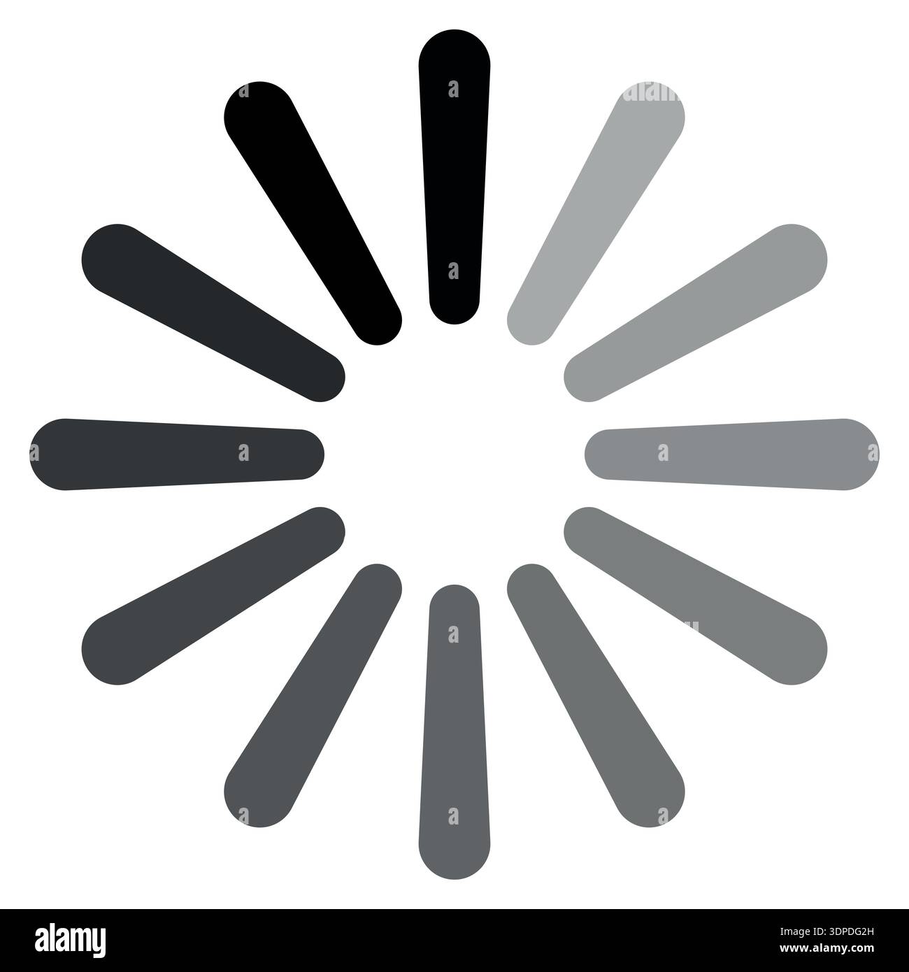 Rotating buffering symbol, grayscale radial bars, UI progress indicator Stock Vector