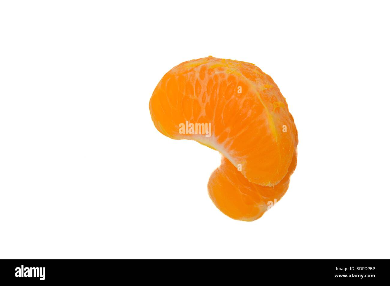 Two mandarin segments isolated on white background Stock Photo