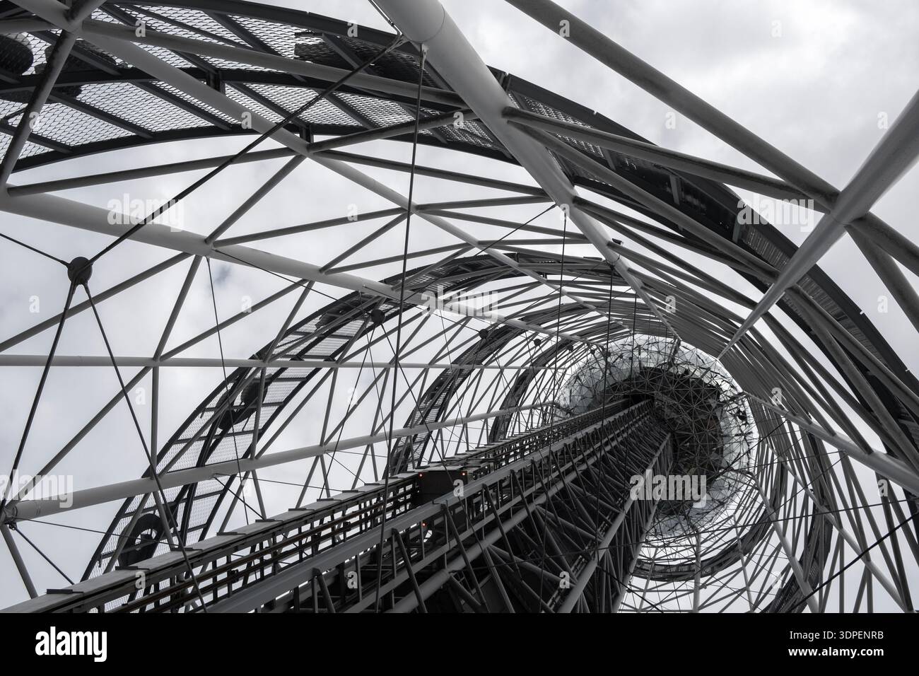 Modern steel observation tower structure viewed from below Stock Photo