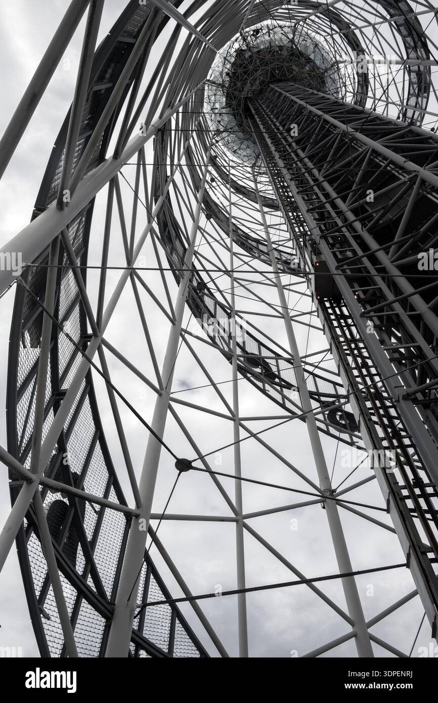 Modern steel observation tower structure viewed from below Stock Photo