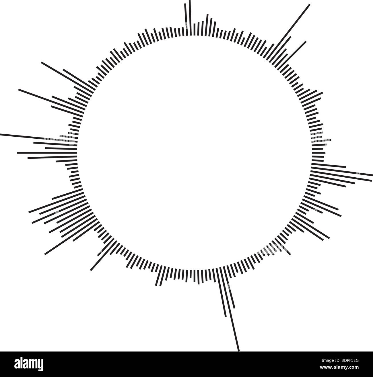 Vector circular sound wave pattern. Radial audio waveform illustration. Round equalizer with peaks. Stock Vector
