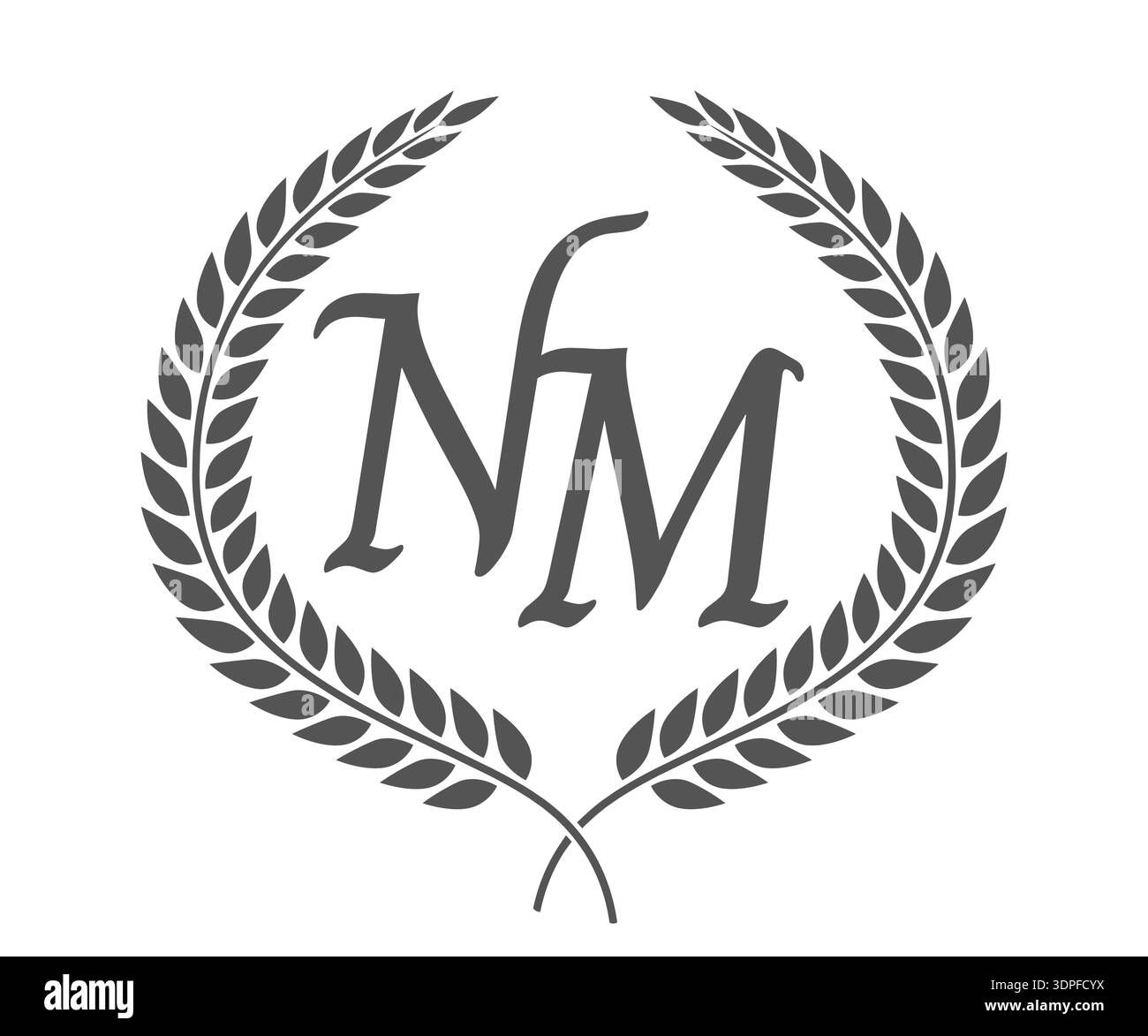 Initial letter N and M, NM monogram logo design with laurel wreath ...