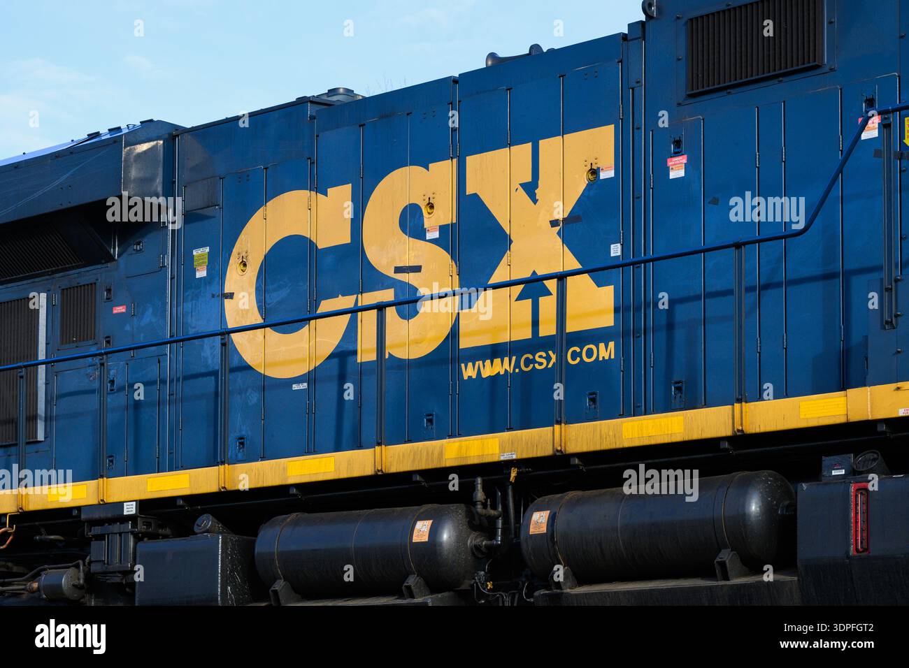 Seattle - January 3, 2026; CSX blue and yellow freight train locomotive ...