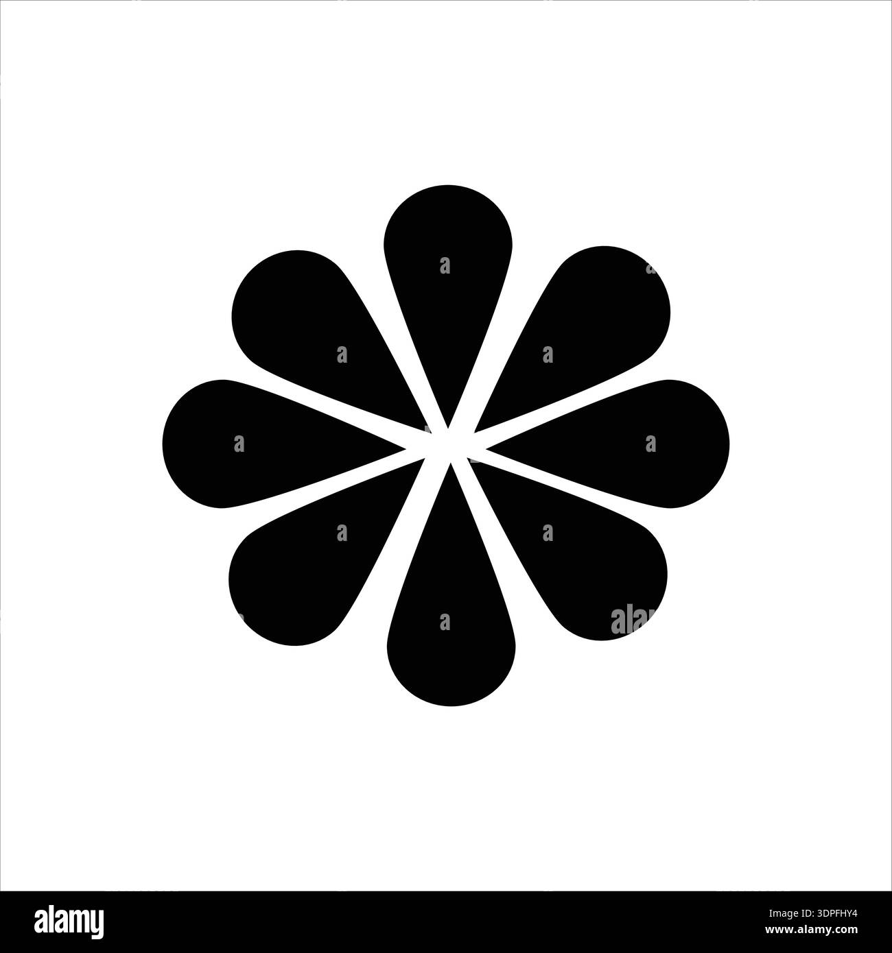 Simple black eight petal flower silhouette isolated on white background ...