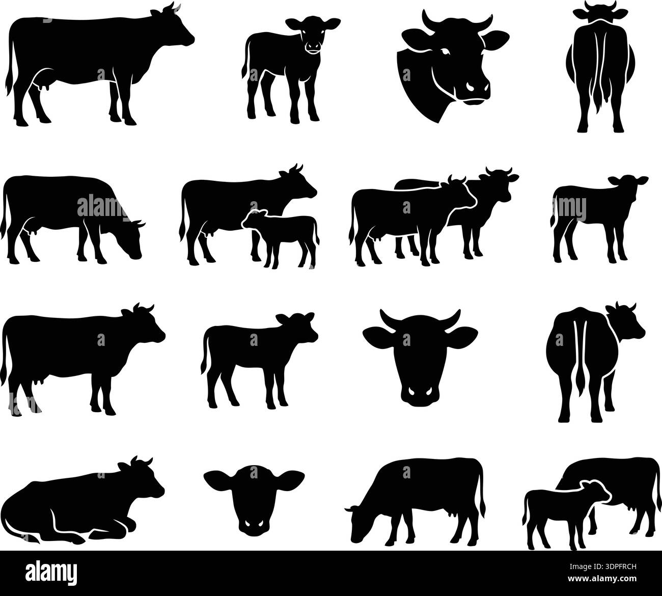 Farm animal silhouettes vector collection featuring cow, horse, goat ...