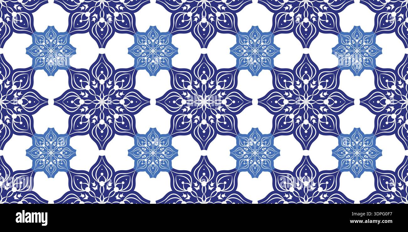 Elegant blue mandala seamless pattern design. Perfect for backgrounds and wallpaper designs Stock Vector