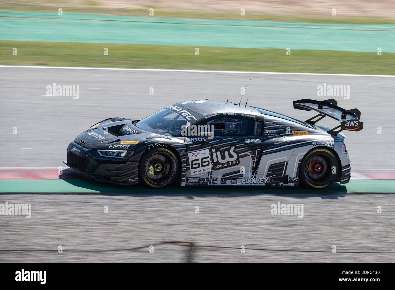 Black and white Audi R8 LMS GT3 EVO II featuring IUS Consulting livery ...