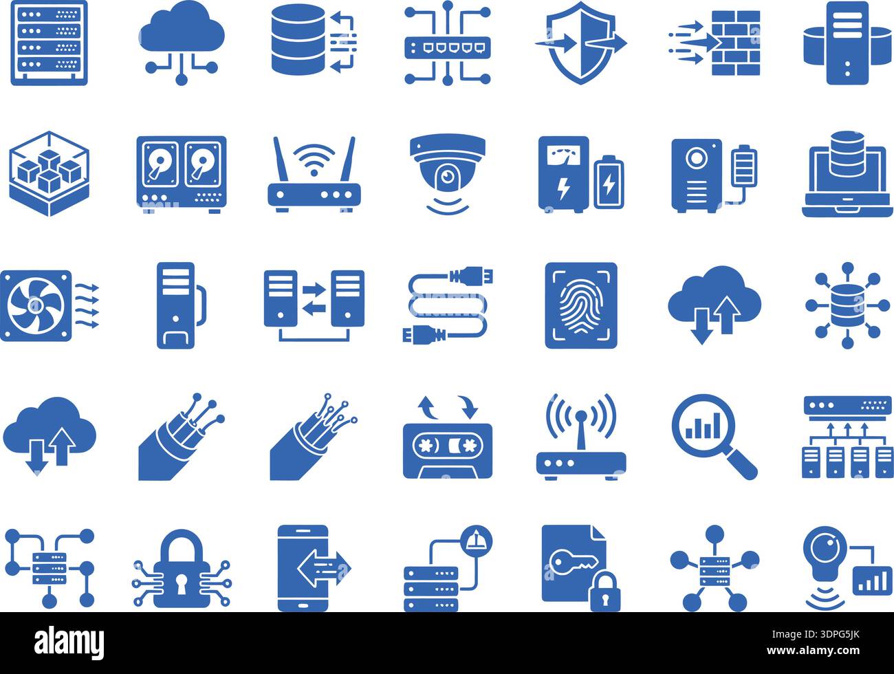 Network Security and Server Infrastructure Flat Icons Editable Vector Set, Cloud Computing, Firewall, Database and Cybersecurity Symbols Stock Vector