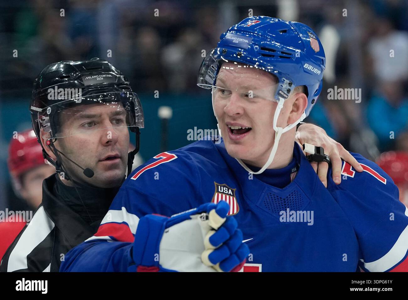 United States' Brady Tkachuk reacts during a preliminary round match of ...