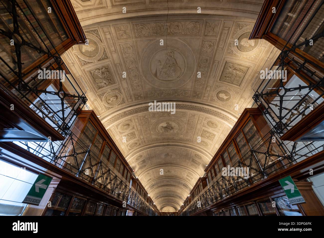 Turin Library Turin, Italy - Aug 11, 2025: Barrel-vaulted reading hall of the 19th ...