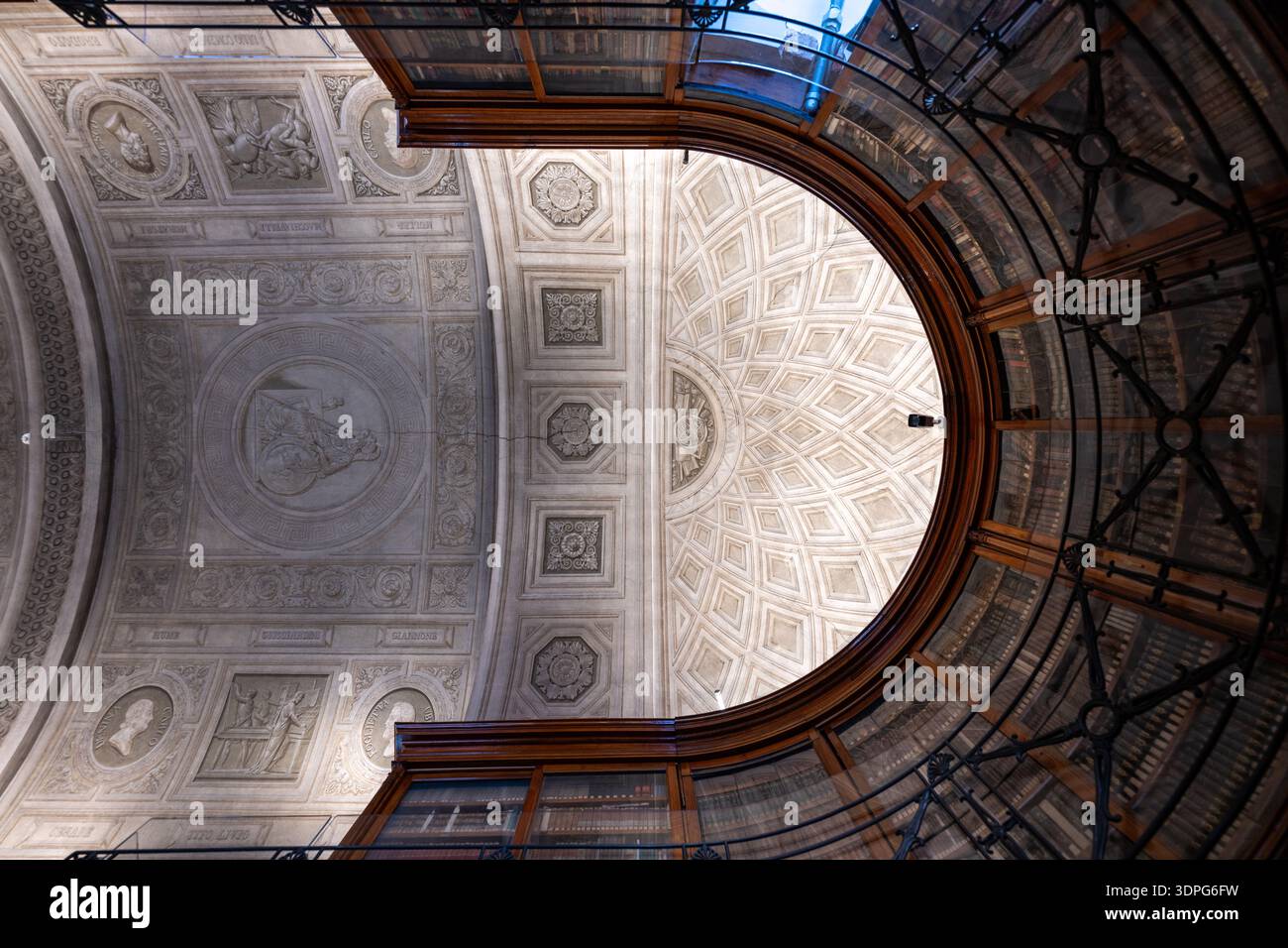 Turin Library Turin, Italy - Aug 11, 2025: Ornate Neoclassical ceiling and arches ...