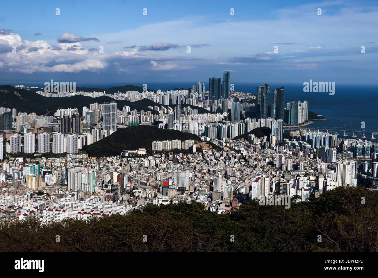 Busan city panorama beautiful skyline view from Hwangnyeongsan mountain ...