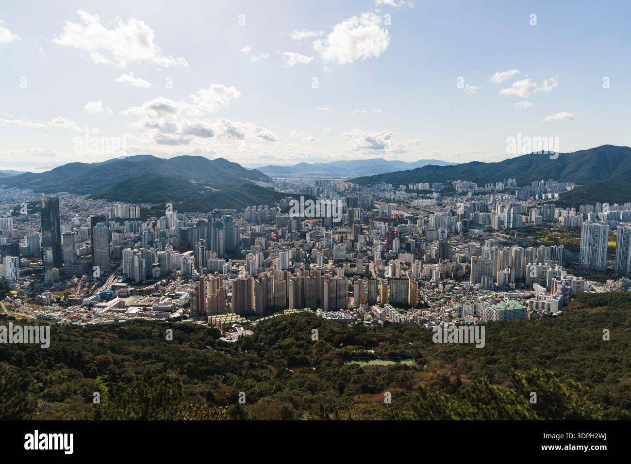 Busan city panorama beautiful skyline view from Hwangnyeongsan mountain ...