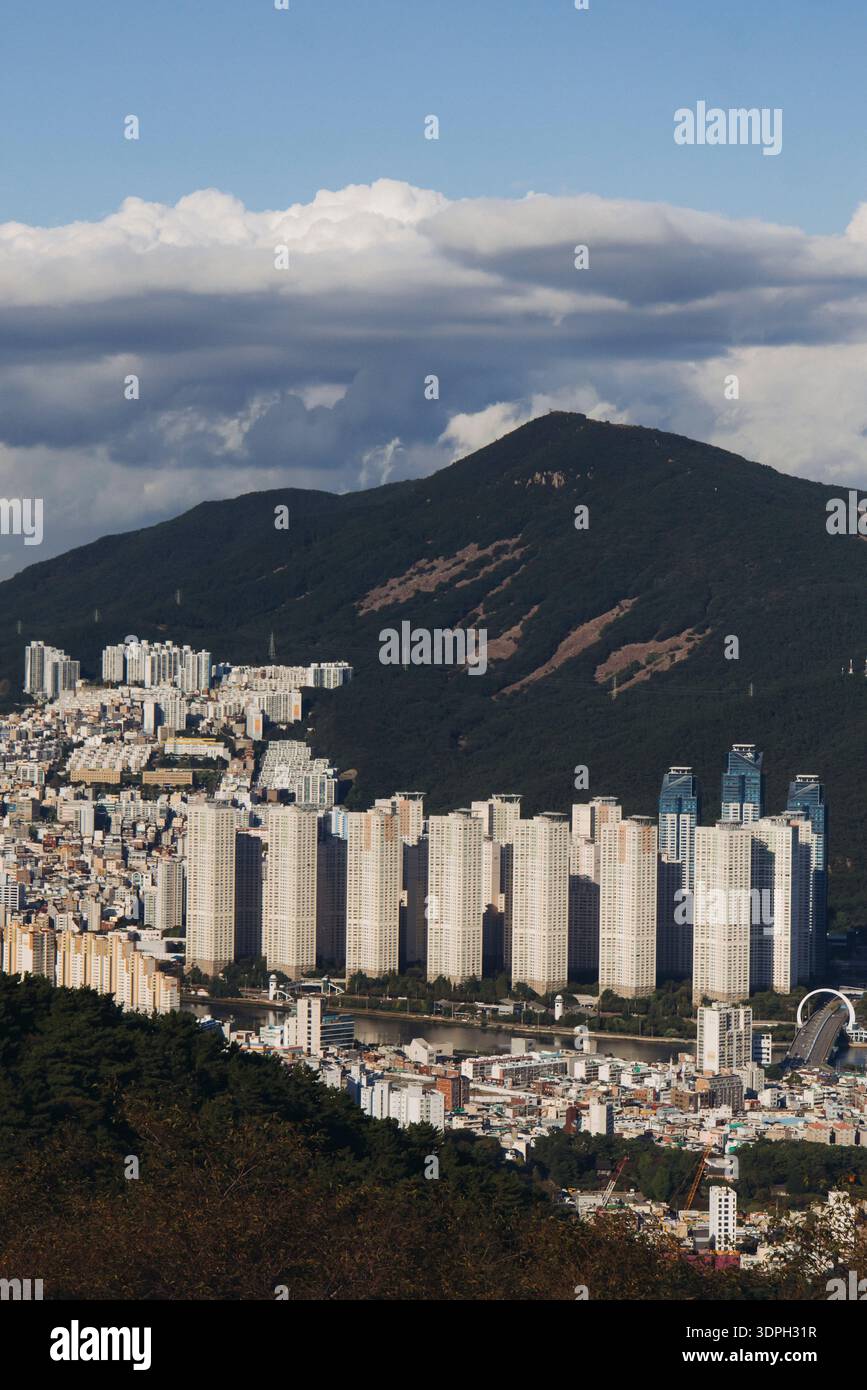 Busan city panorama beautiful skyline view from Hwangnyeongsan mountain ...