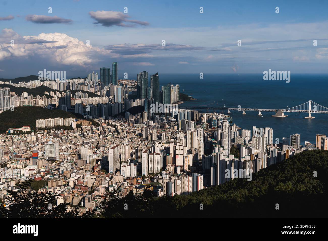 Busan city panorama beautiful skyline view from Hwangnyeongsan mountain ...