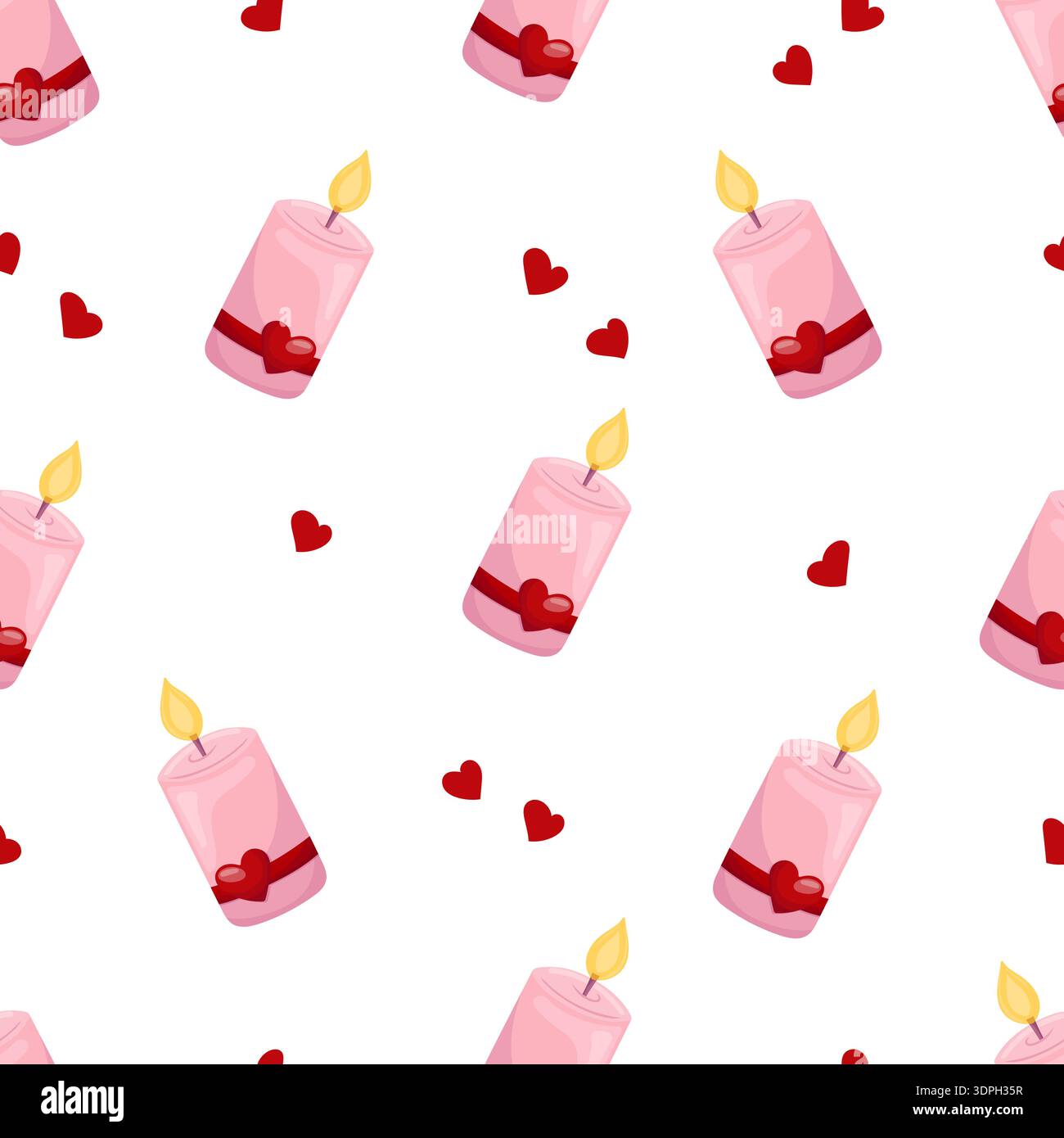 Seamless pattern with pink candles and red hearts Stock Vector