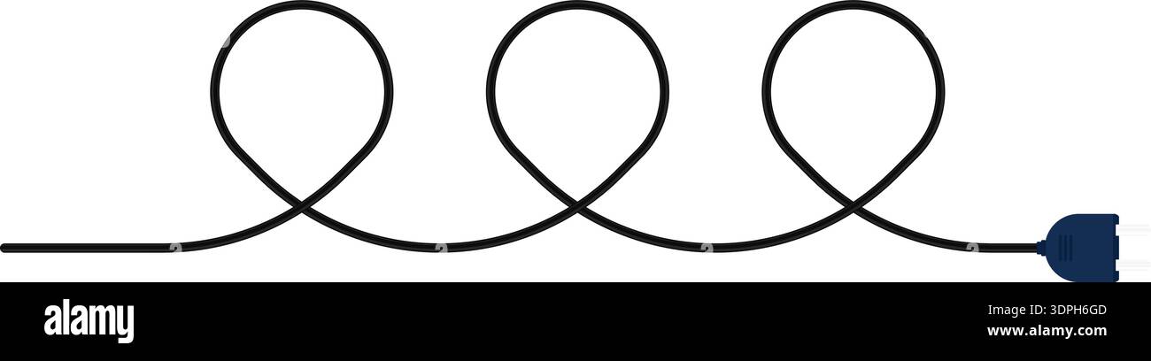 Line path with three loops and curves, ending in a plug connector Stock ...
