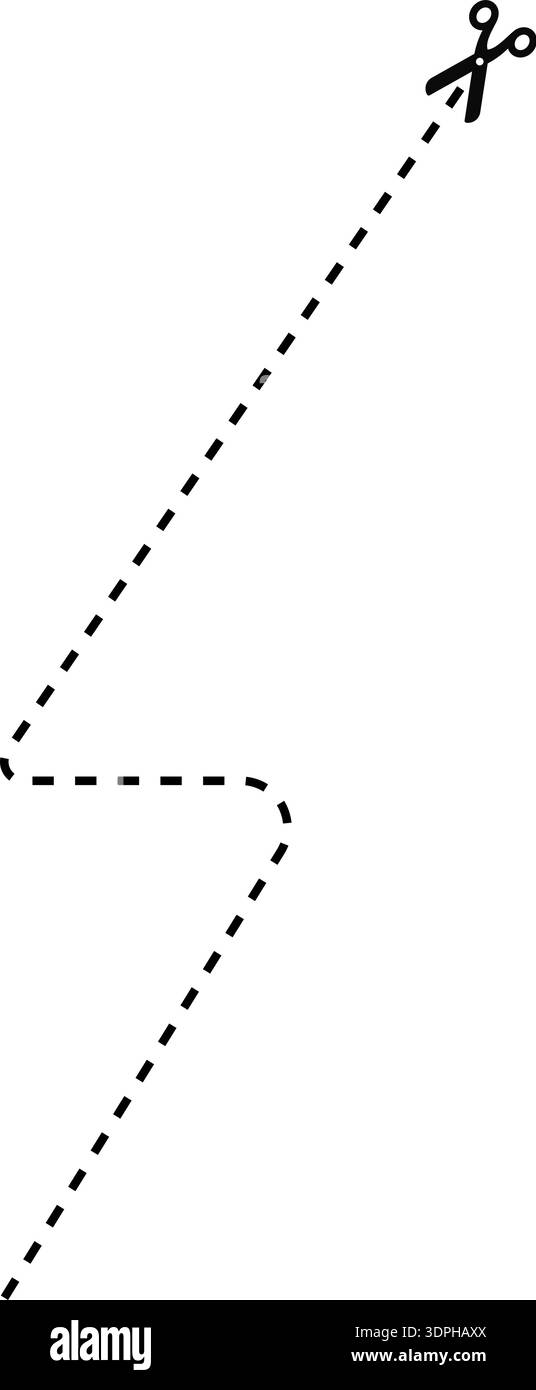 Curved dashed line with scissor icon indicating the cut path at a ...