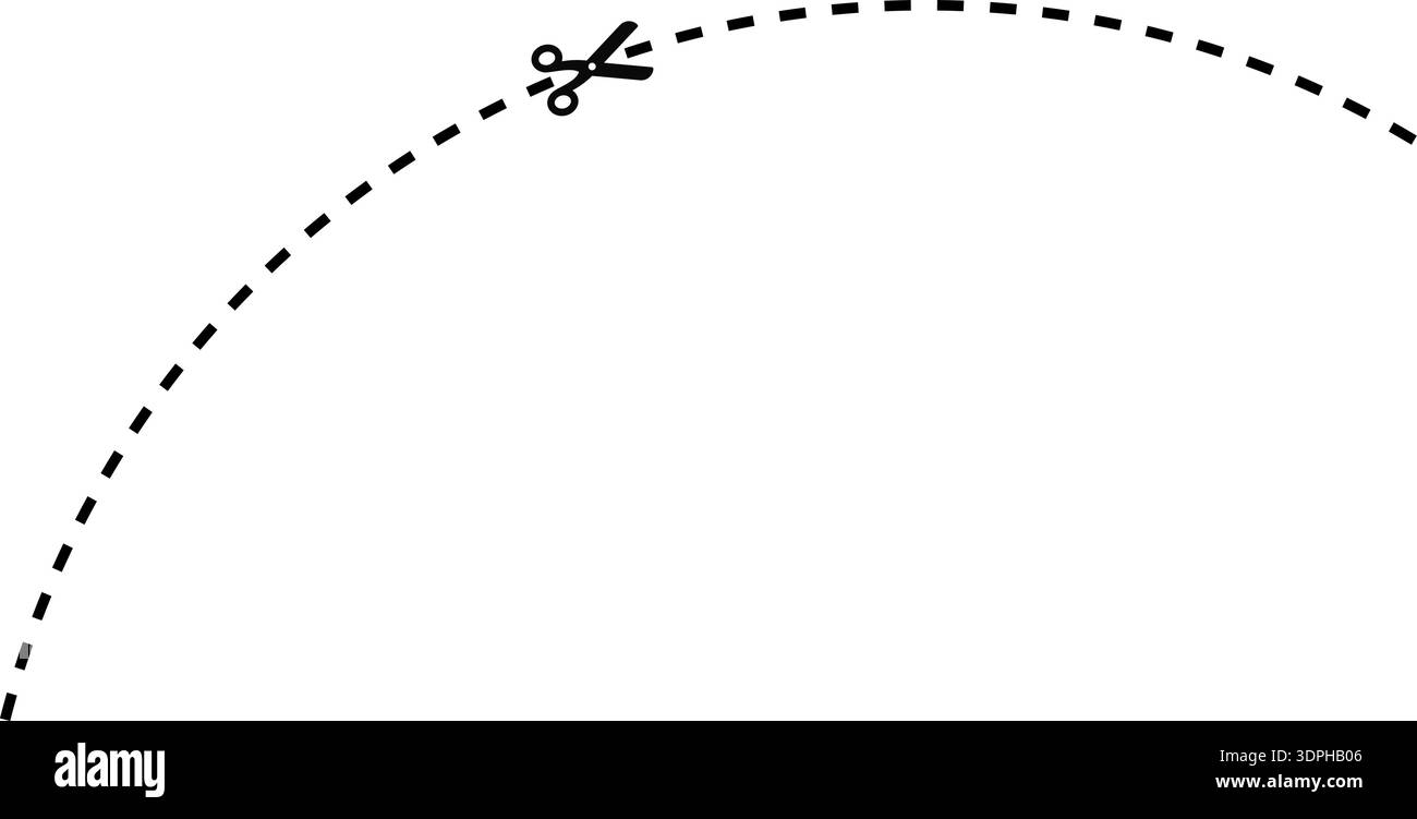 Round curved dashed line with scissor icon indicating the cut path ...