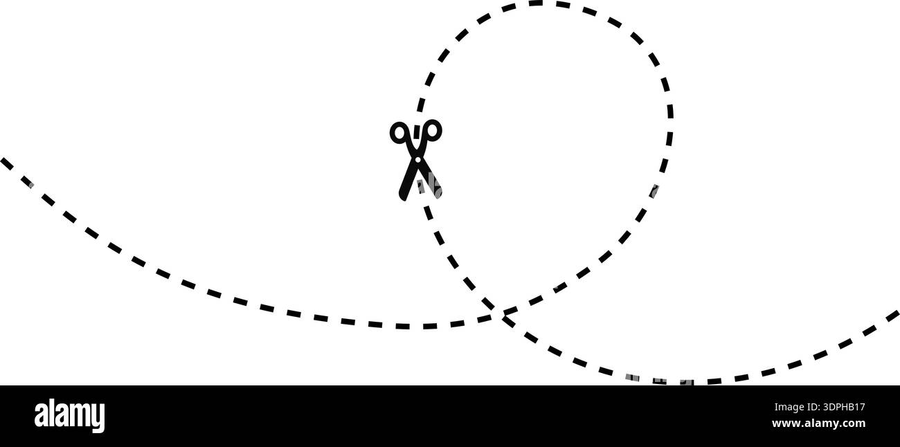 Looped path dashed line with scissor icon indicating the cut path Stock ...