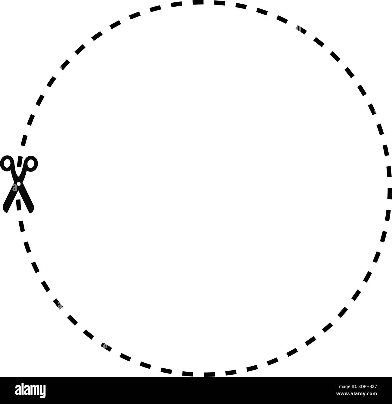 A dashed line in a circular path with a scissors icon indicating where ...