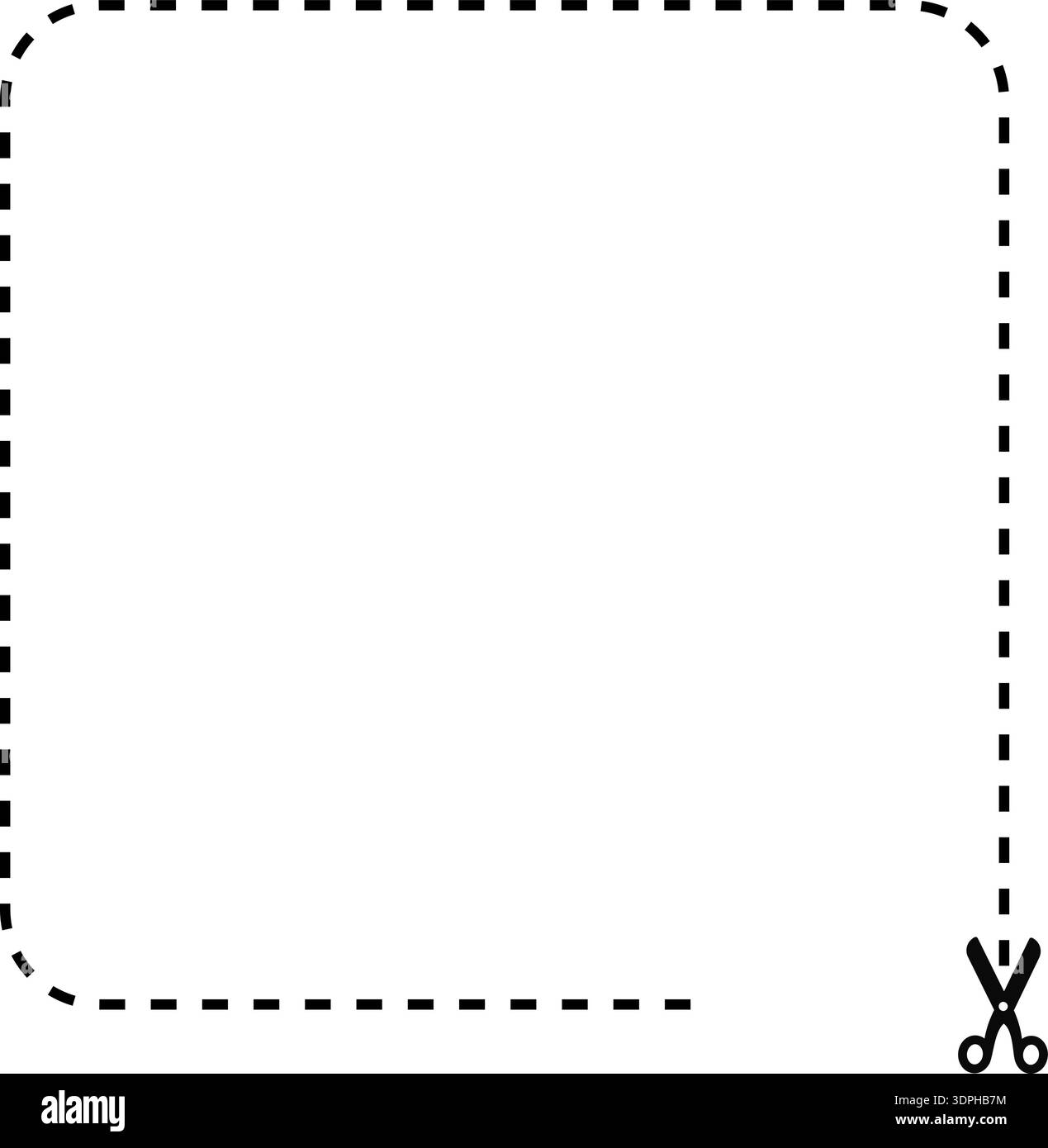 A dashed line forming a geometric square with rounded corners and an ...