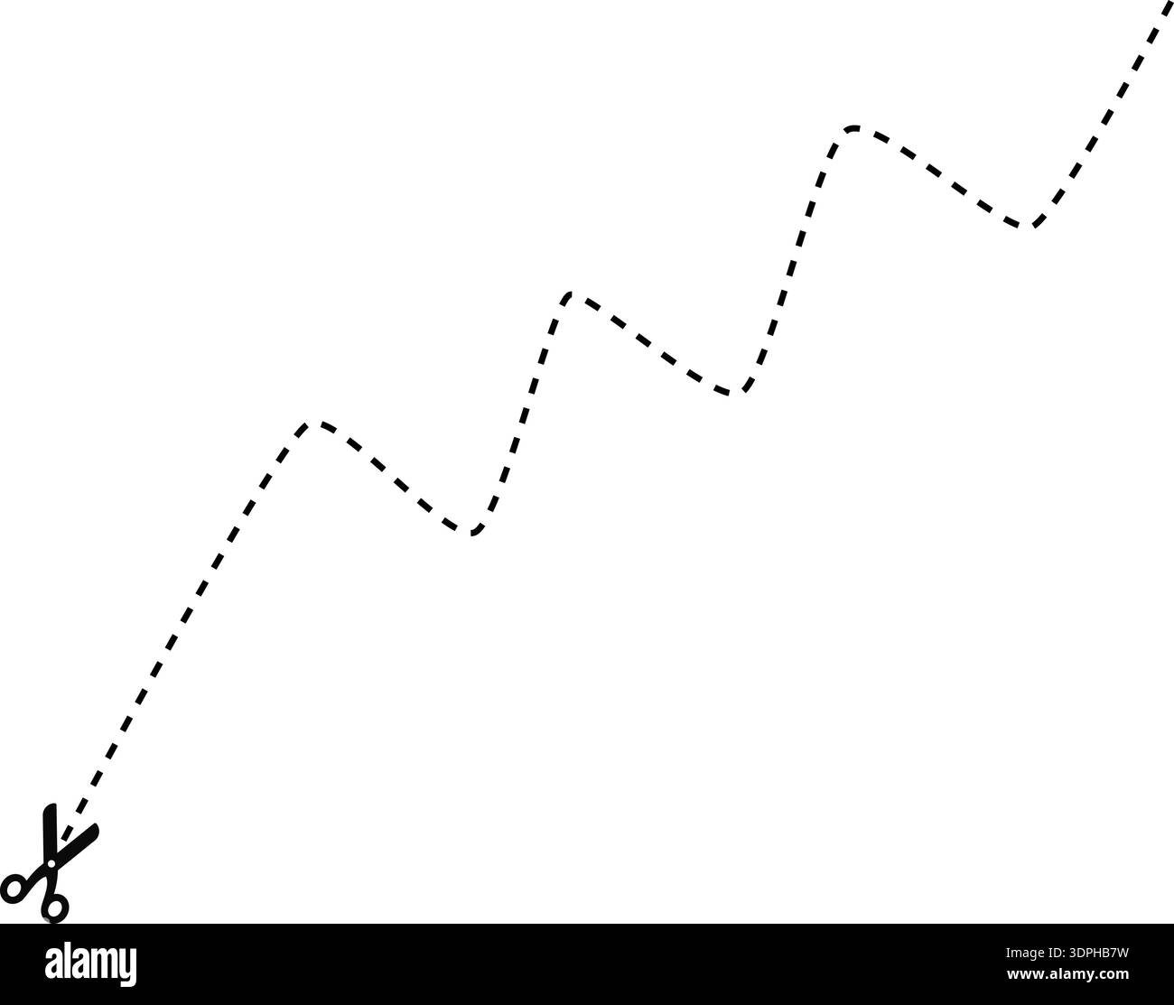 A dashed line with a round zigzag pattern and a scissor icon indicating ...