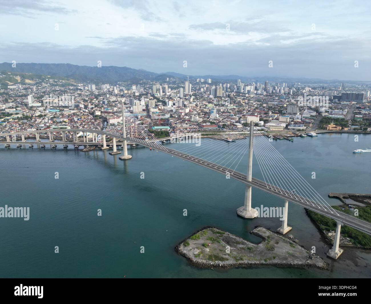 Sweeping Aerial Perspective Of CCLEX Bridge And Cebu Skyline Showing Sweeping Aerial Perspective Of CCLEX Bridge And Cebu Skyline Showing