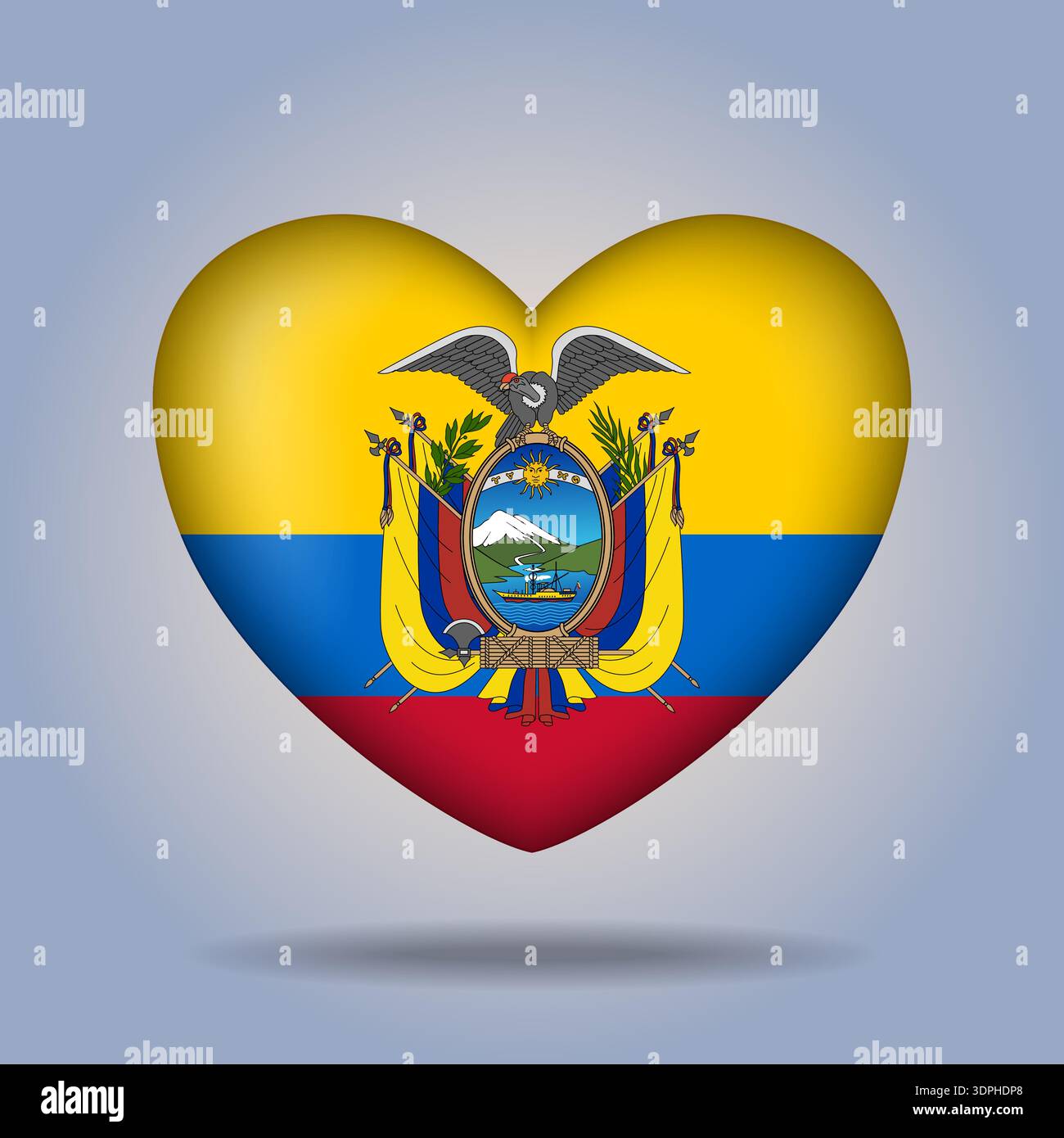 Ecuador flag heart button Isolated on color gradient background Stock Vector