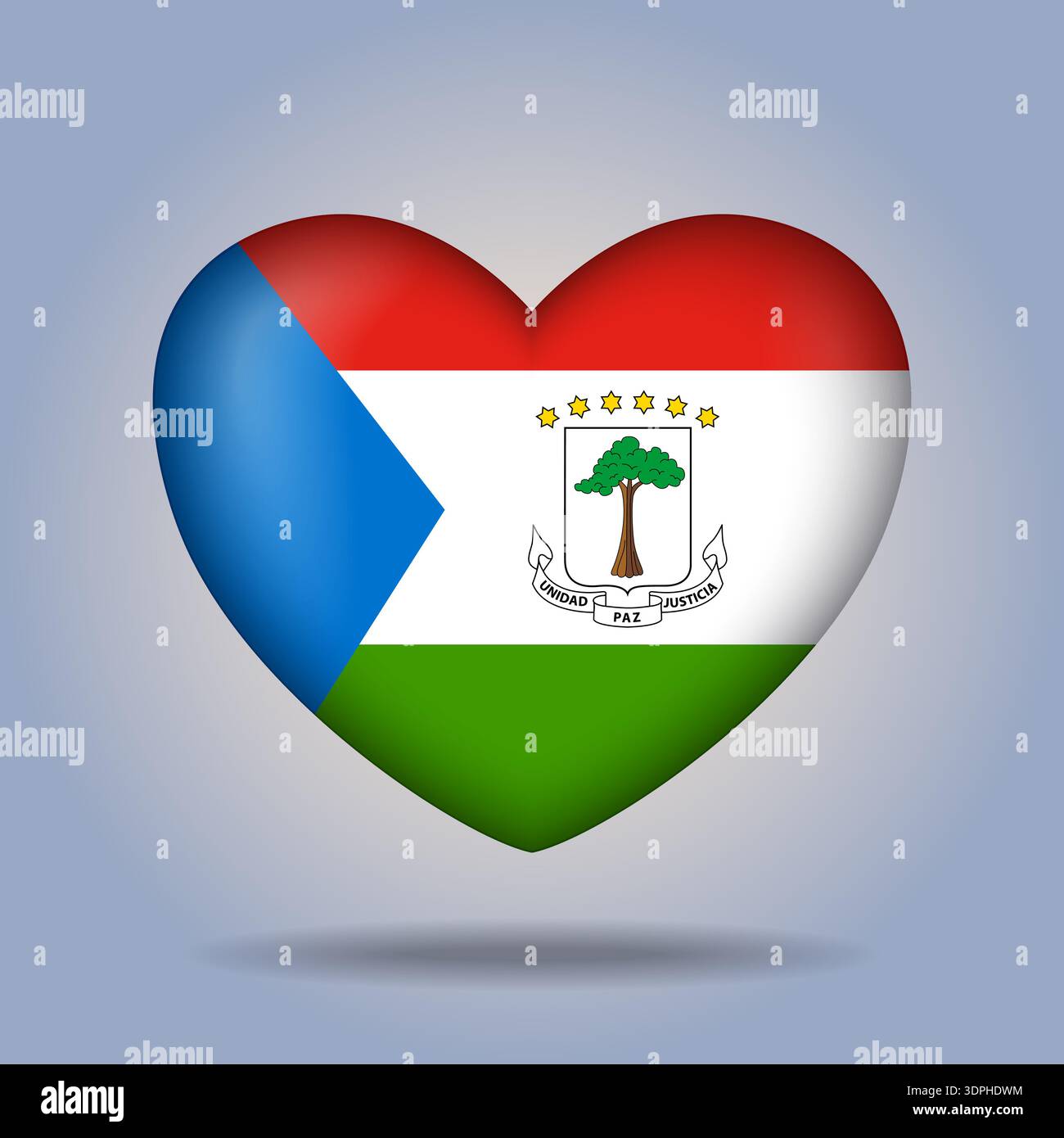 Equatorial Guinea flag heart button Isolated on color gradient background Stock Vector