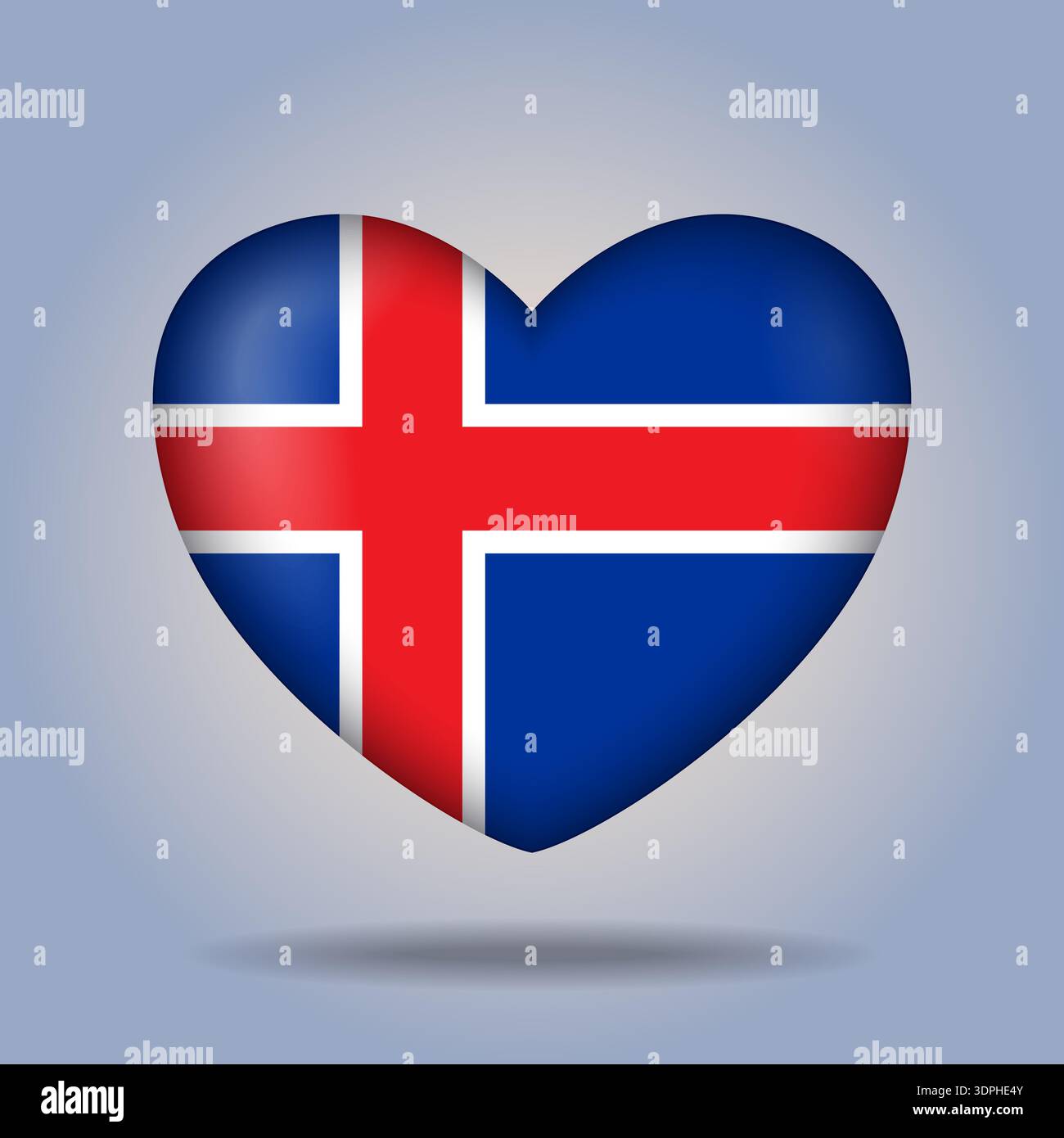 Iceland flag heart button Isolated on color gradient background Stock Vector