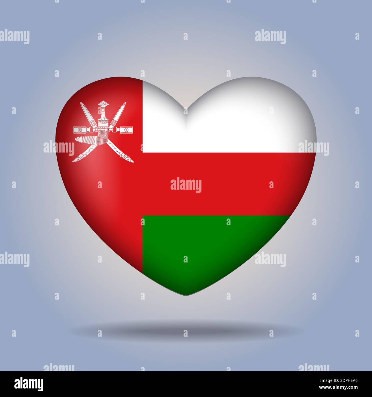 Oman flag heart button Isolated on color gradient background Stock Vector