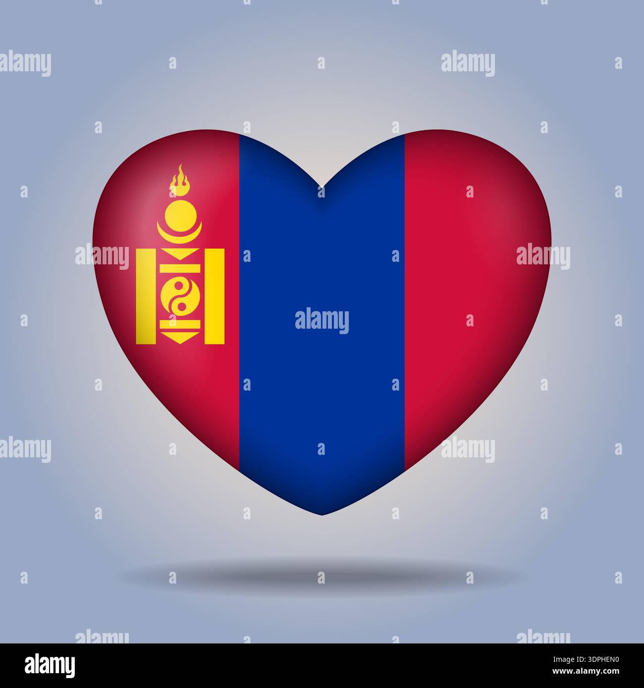 Mongolia flag heart button Isolated on color gradient background Stock Vector