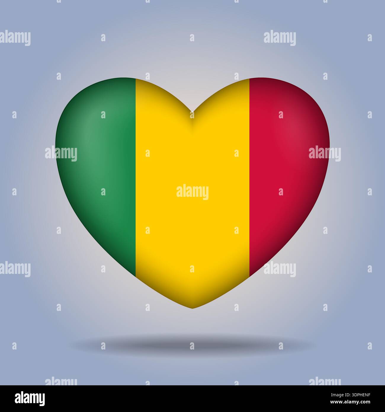 Mali flag heart button Isolated on color gradient background Stock Vector