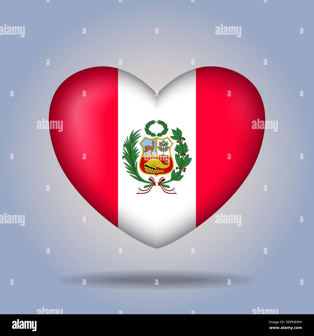 Peru flag heart button Isolated on color gradient background Stock Vector