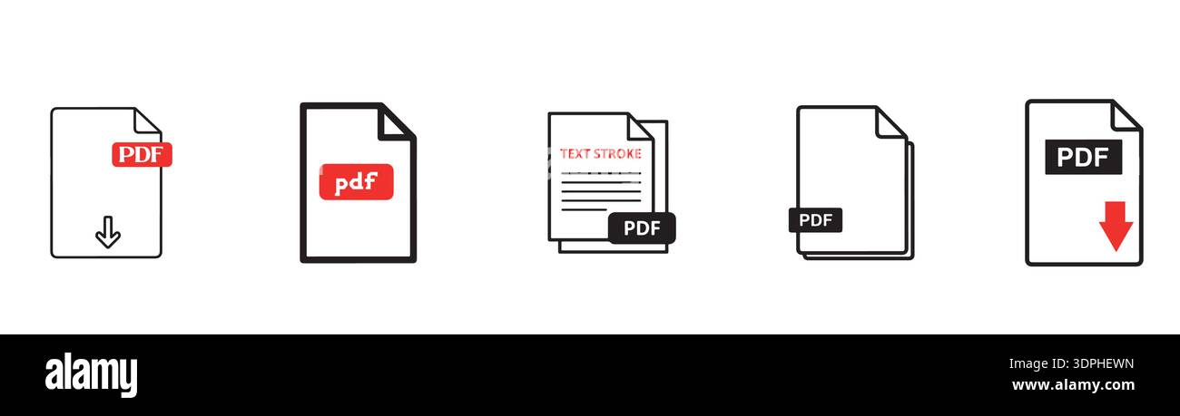 PDF Document File Icon Set - Vector Symbols for Digital Downloads, File ...