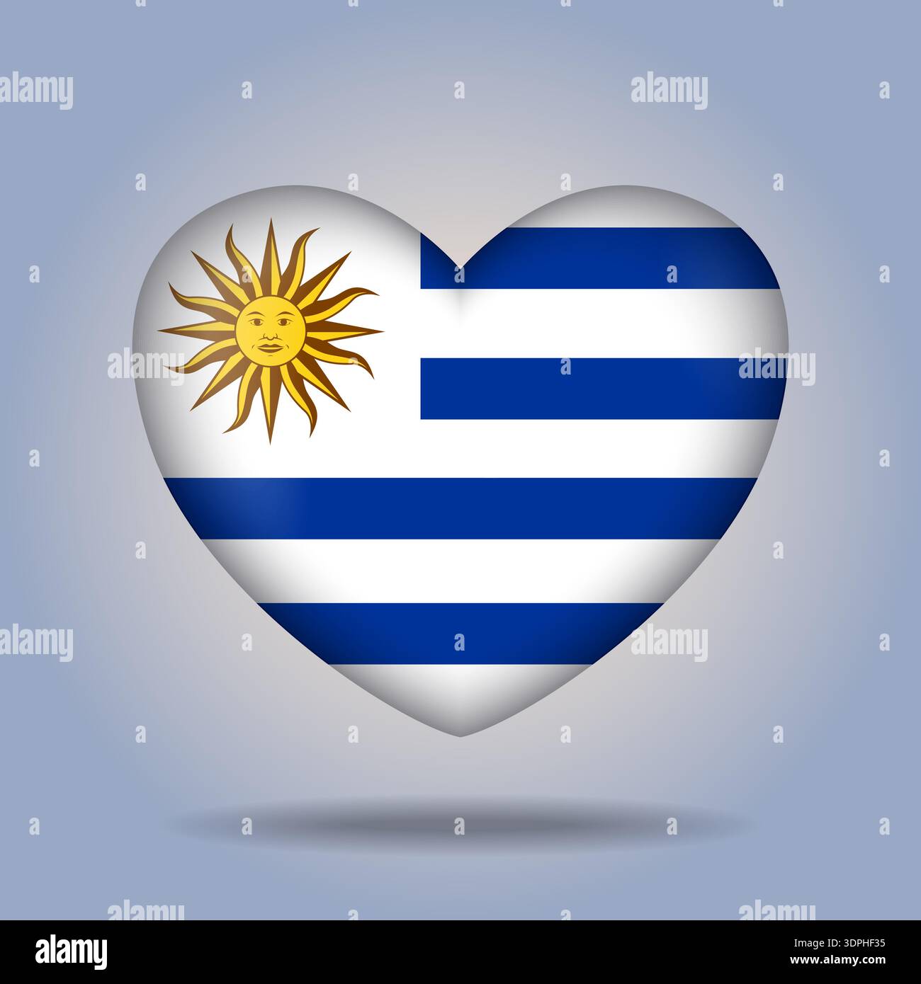 Uruguay flag heart button Isolated on color gradient background Stock Vector