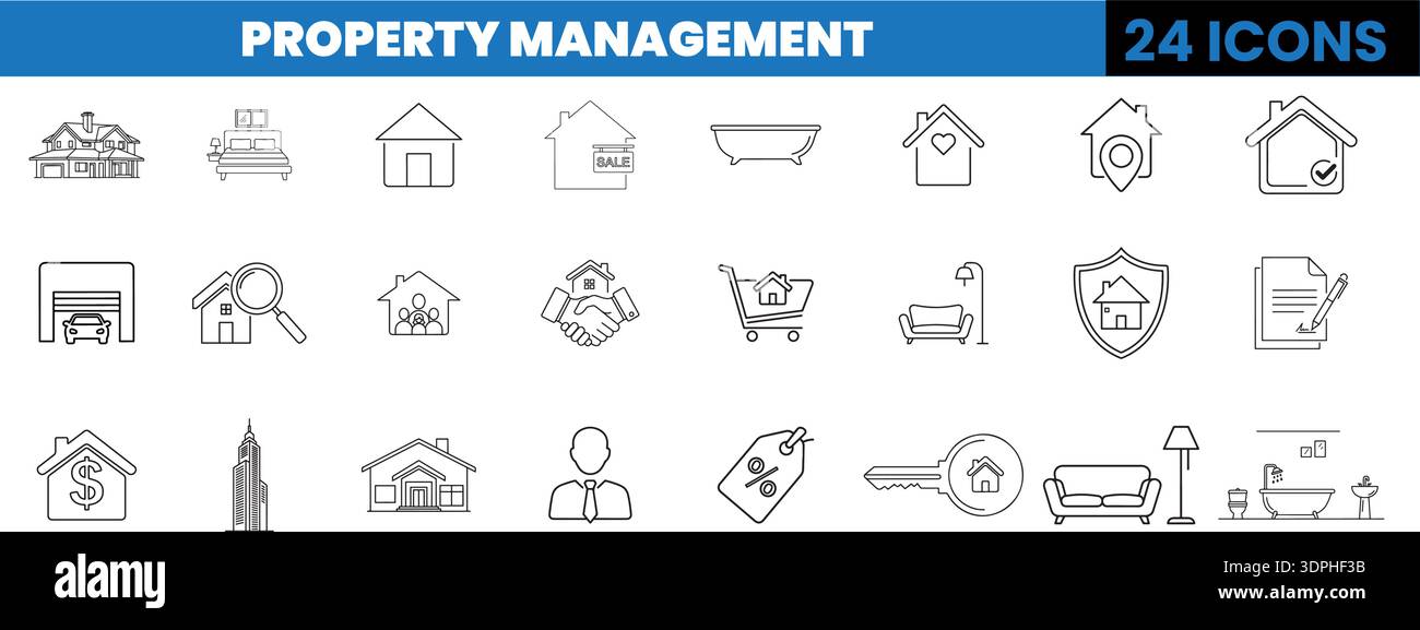 24 Property Management Icon Set - Real Estate, Home Rental, and Housing ...